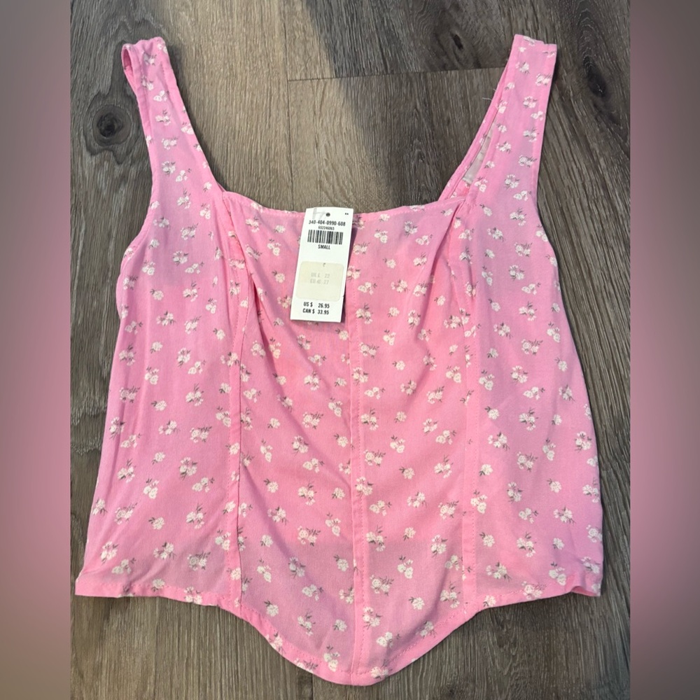 NWT Hollister Pink Floral Crop Tank Small